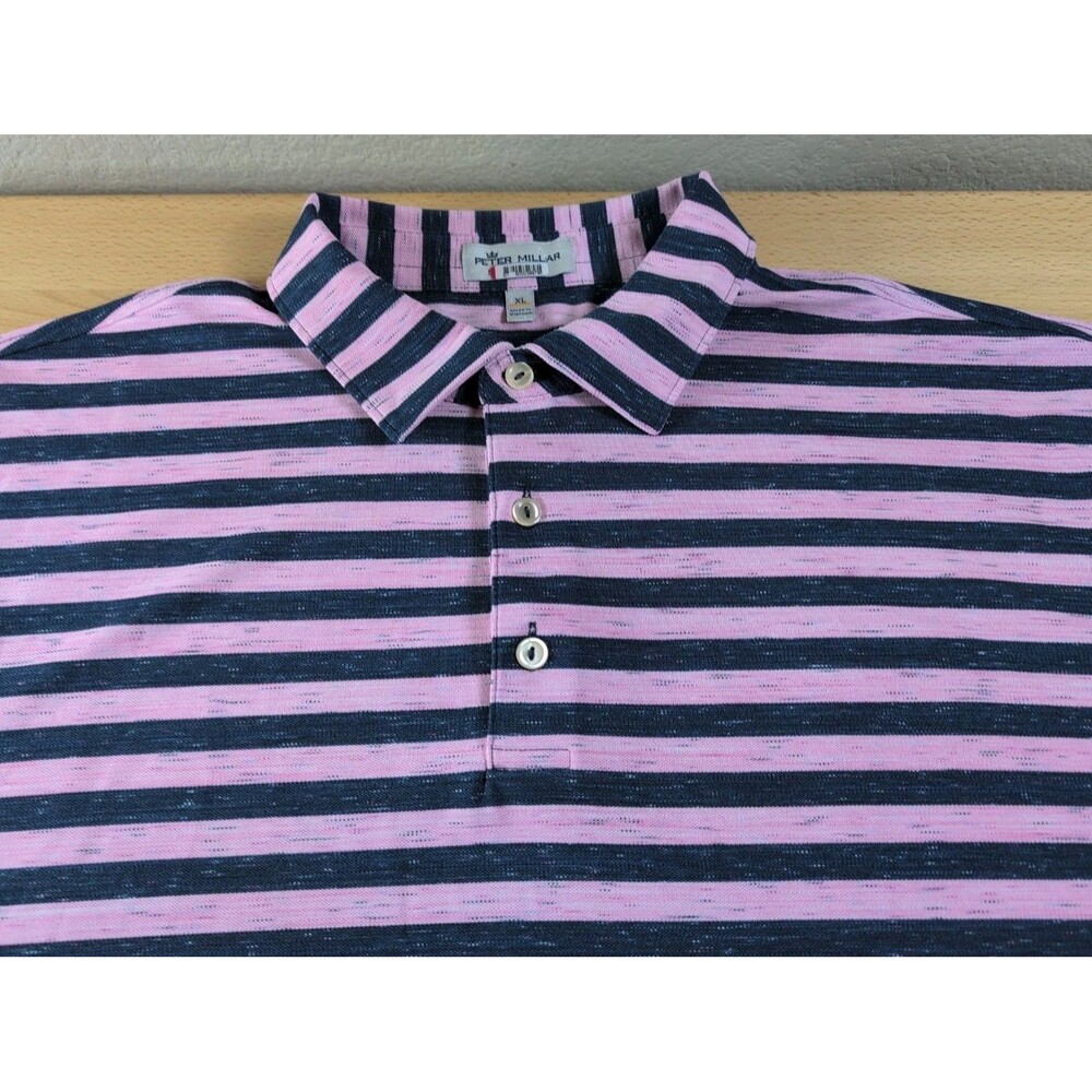 Peter Millar Summer Comfort Polo Embroidered Club Logo Mens XL Pink Stripe